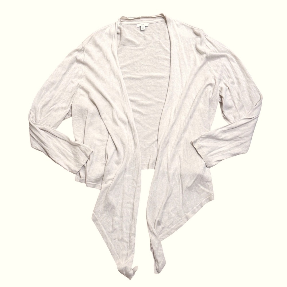 J. Jill Womens 2X Oatmeal Linen Blend Draped Open Front Cardigan Sweater Plus 2X